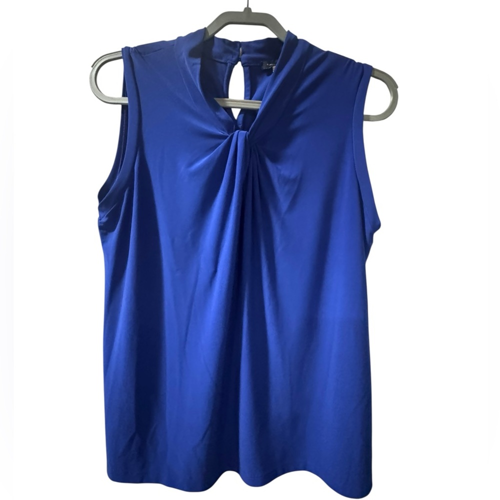 Tommy Hilfiger Blue Pleated Blouse with Mandarin Collar